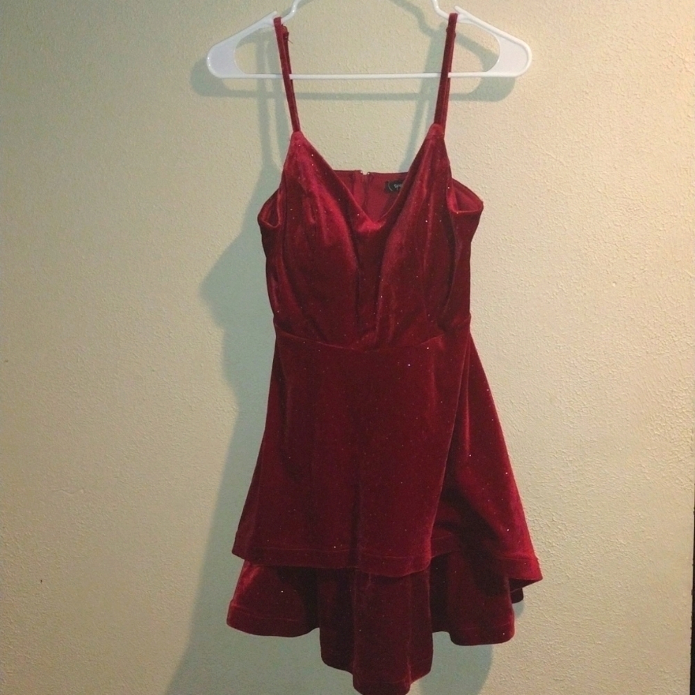 Red Velvet Sparkle Layered Mini Spaghetti Strap Dress Valentines Day 7